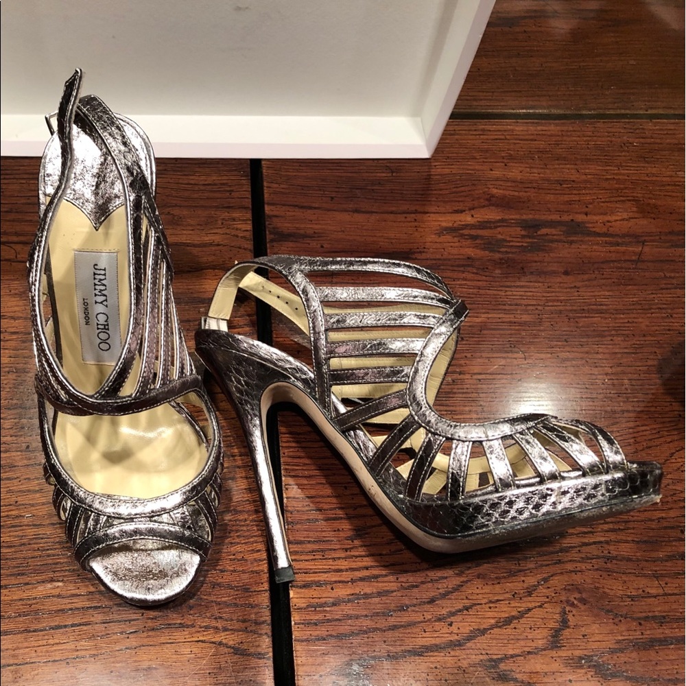 Jimmy Choo Very Sexy Embossed Strappy Sandals
